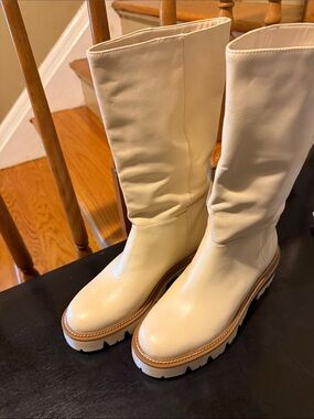 Women's Cream Mid-Calf Chunky Platform Heeled Boots